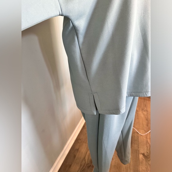 Apana Large 2 pc Scuba coordinating yoga athletic set sweatpants shirt top blue - Picture 6 of 7